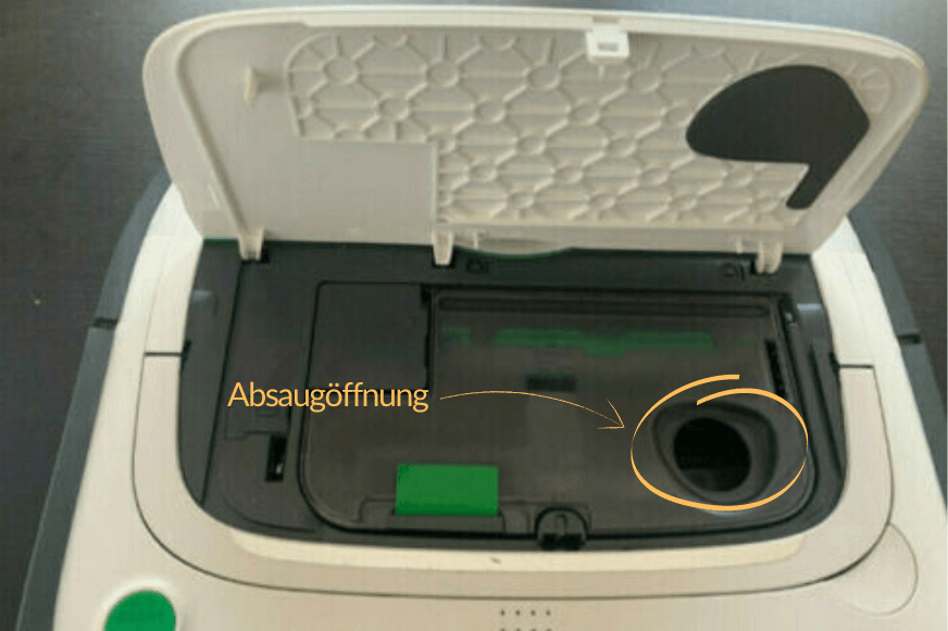 Kobold VR300 Öffnung im Staubbehälter zum Absaugen des Schmutzes